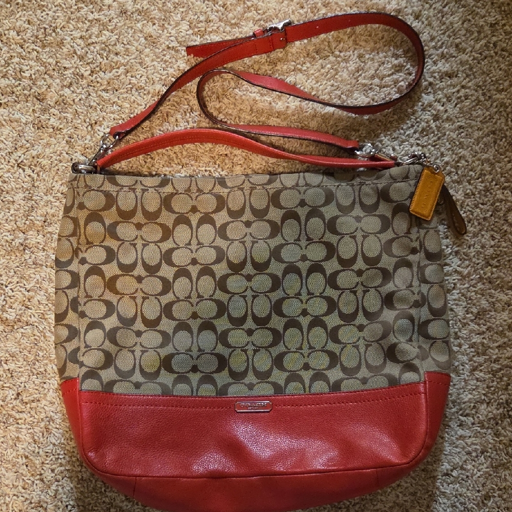 Coach Orange  and Tan Signature Shoulder Bag